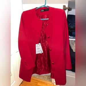 Zara button down red blazer